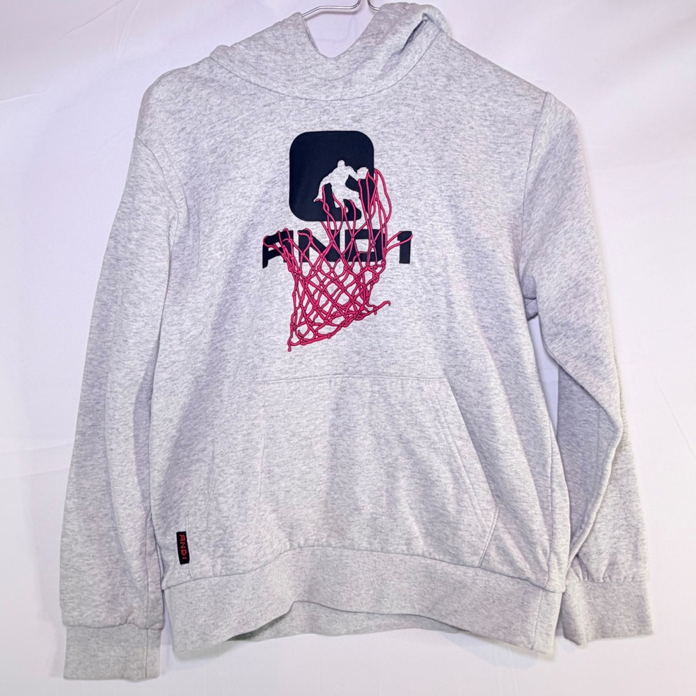 And1 Boys Gray Heather Basketball Hoodie Graphic Slam Dunk Sweatshirt Kids